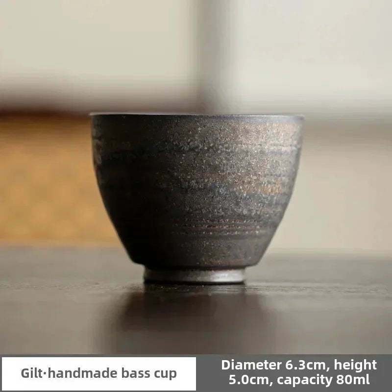 Wabi-Sabi Handcrafted Stoneware Tea Cup: Artisanal Earth-Toned Tasting Cup