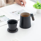 Ceramic Tea Cups Mugs with Lids Set- Filtered Tea Separation System