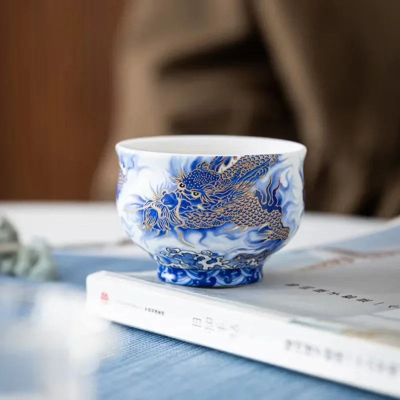 Handmade Dragon Shengshi Ceramic Teacup with Handpainted Textures