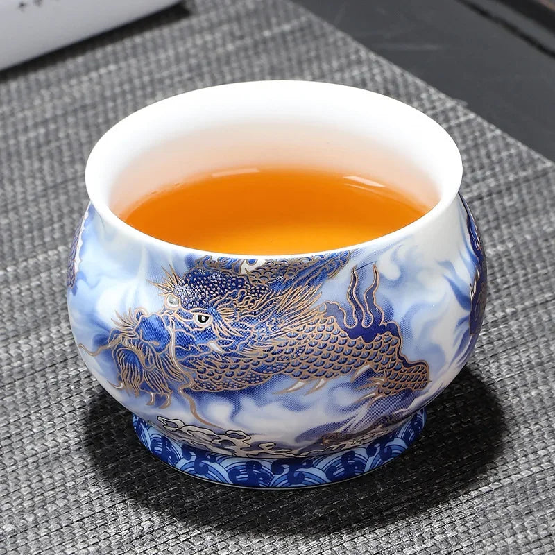 Handmade Dragon Shengshi Ceramic Teacup with Handpainted Textures