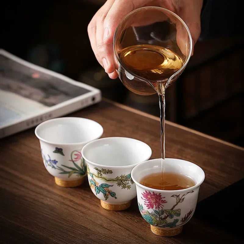 Twelve Flower Gods Enamel Pastel Ceramics KungFu TeaCup Giftbox Set