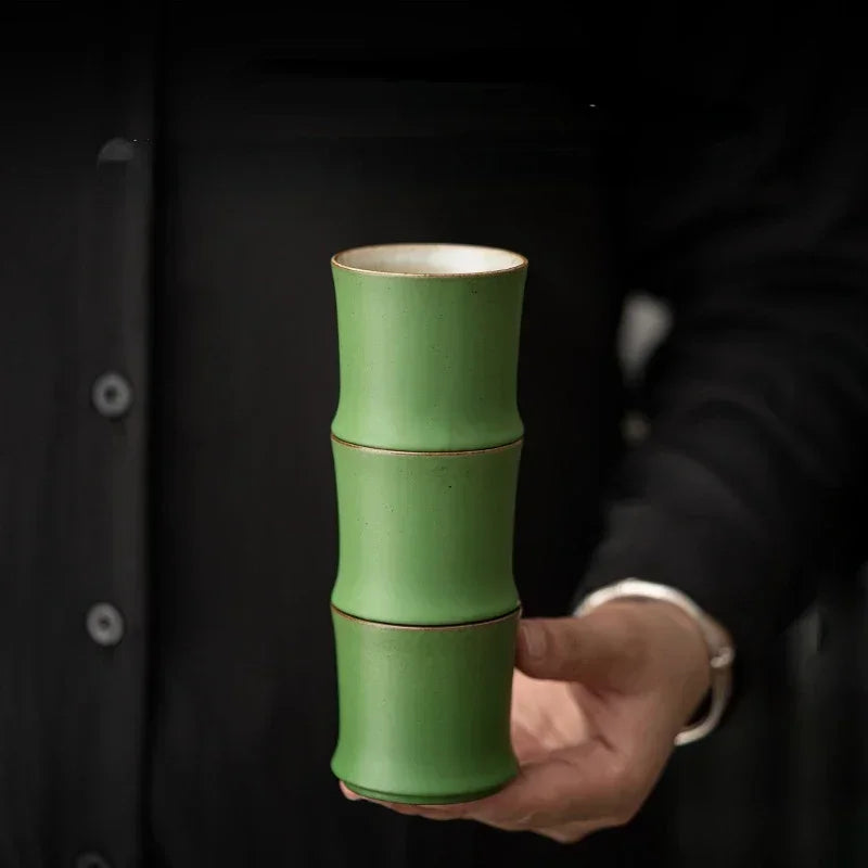 Green Glaze Bamboo Tea Cup