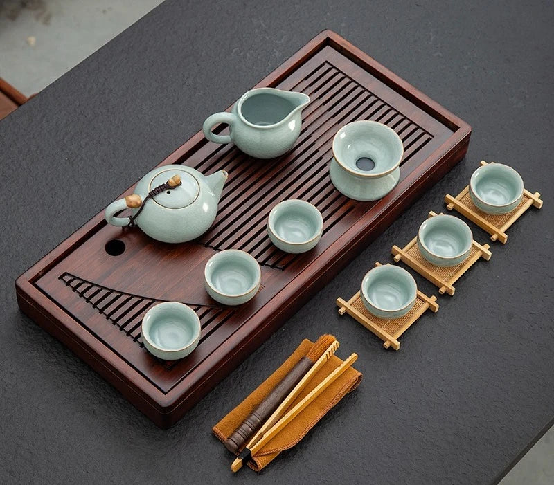 Yixing Ceramic KungFu Tea Set with Tea Tray and Teapot
