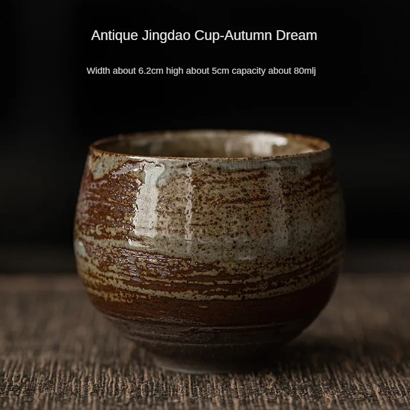 Wabi-Sabi Handcrafted Stoneware Tea Cup: Artisanal Earth-Toned Tasting Cup