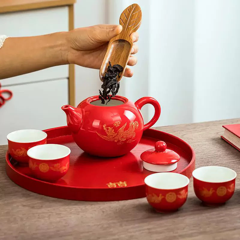 Dragon and Phoenix Porcelain Teapot Set