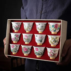 Twelve Flower Gods Enamel Pastel Ceramics KungFu TeaCup Giftbox Set
