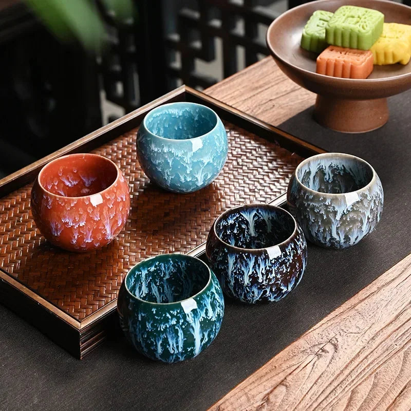 The Celestial Glaze - Artisan Kiln-Change Tea Cup Gift Set