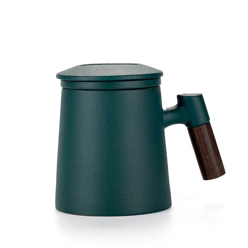 Ceramic Tea Cups Mugs with Lids Set- Filtered Tea Separation System